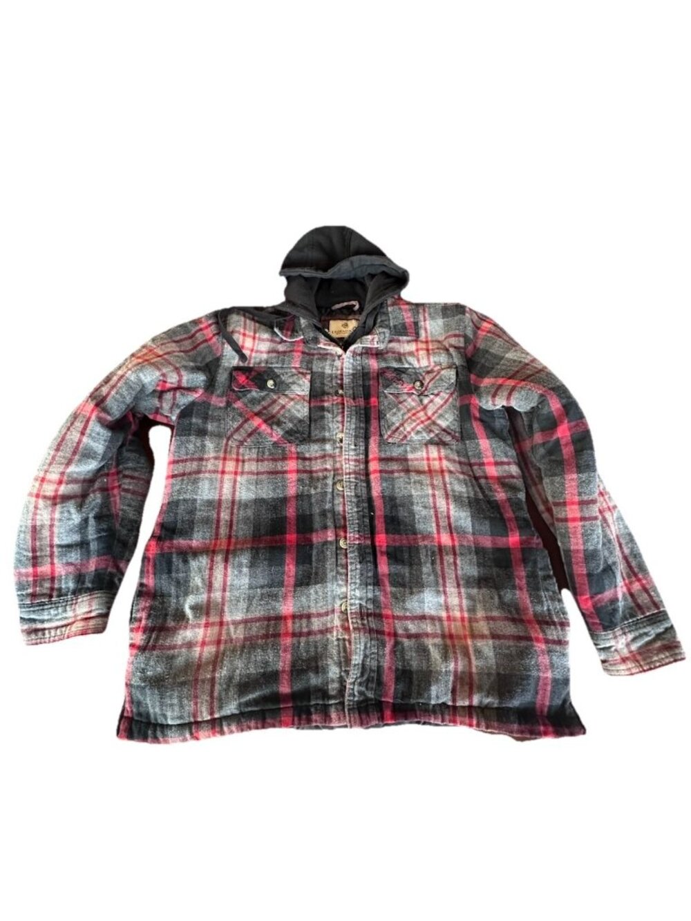 Legendary Whitetails Insulated Hooded Flannel Shirt Jacket Red Gray Plaid Mens L